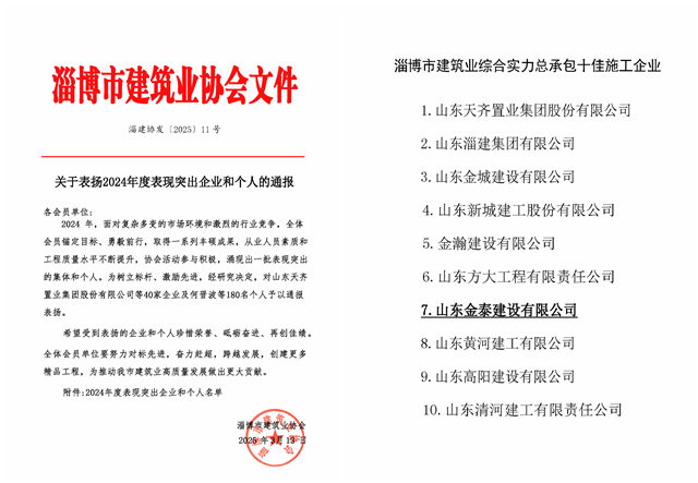喜報！我公司連續三年蟬聯綜合實力總承包“十佳”施工企業(圖1)
